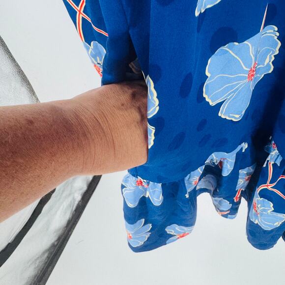 Draper James Blue Floral Tiered Long Sleeve Dress Size XL Romantic Bold - Picture 7 of 11